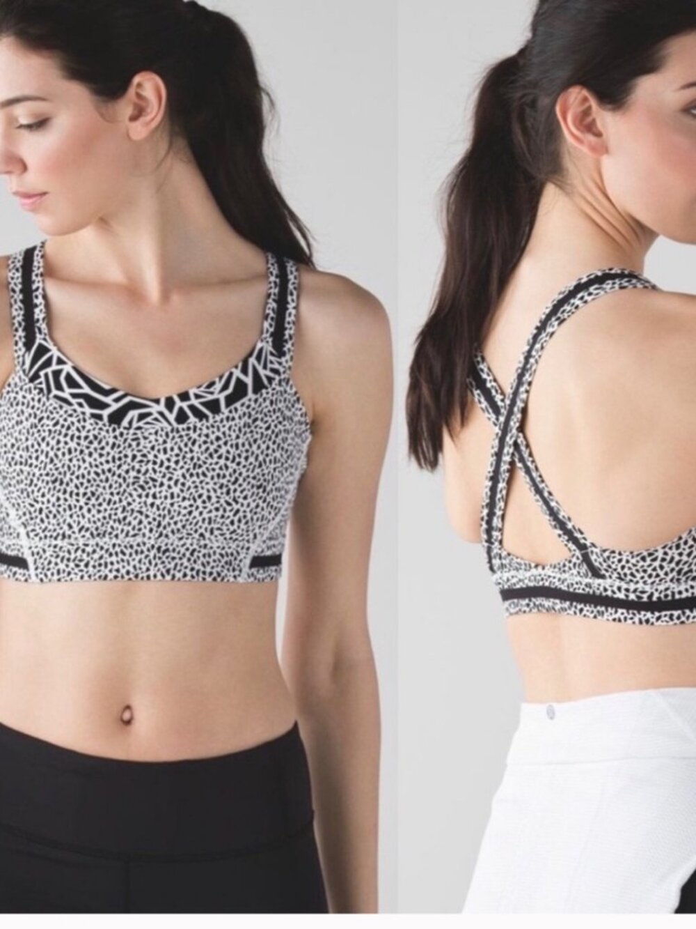 Lululemon Rack Pack Bra Miss Mosaic White Posey Black Sports Bra Women's 4